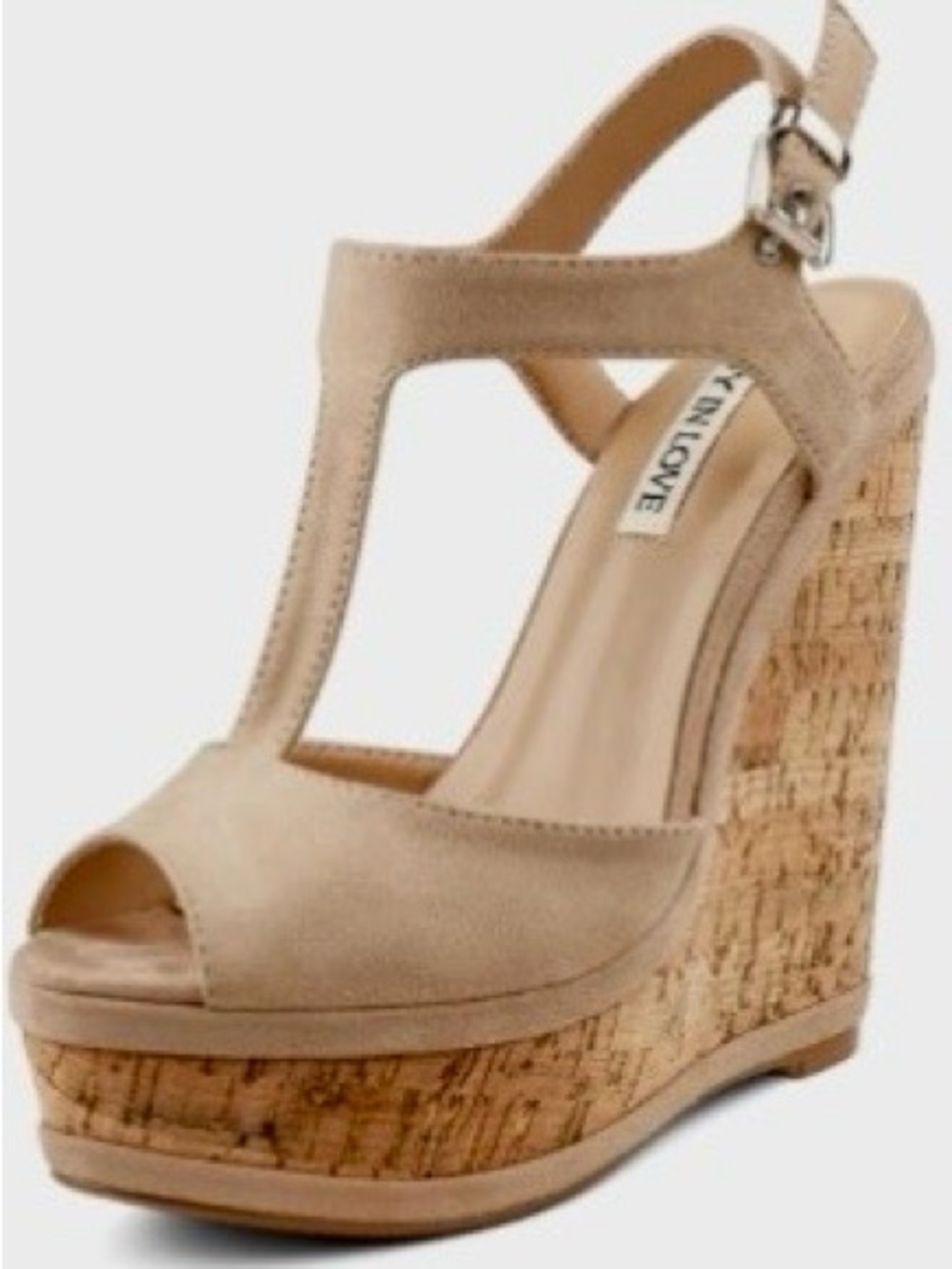Joy in Love Nude T-Strap Cork Platform Wedges Size 8
